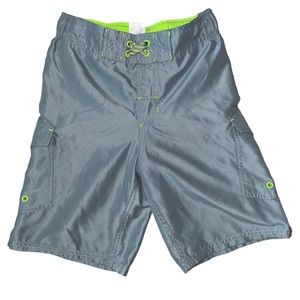 Old Navy Gray Swim Shorts w/ Lime Green Accents